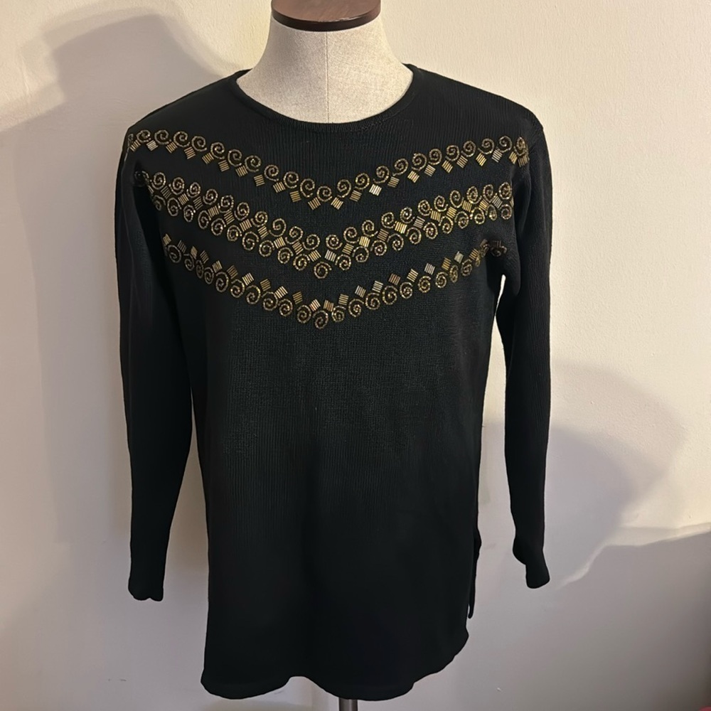 Leslie Fay Vintage Black Bejeweled Sweater - Size Small 🏠